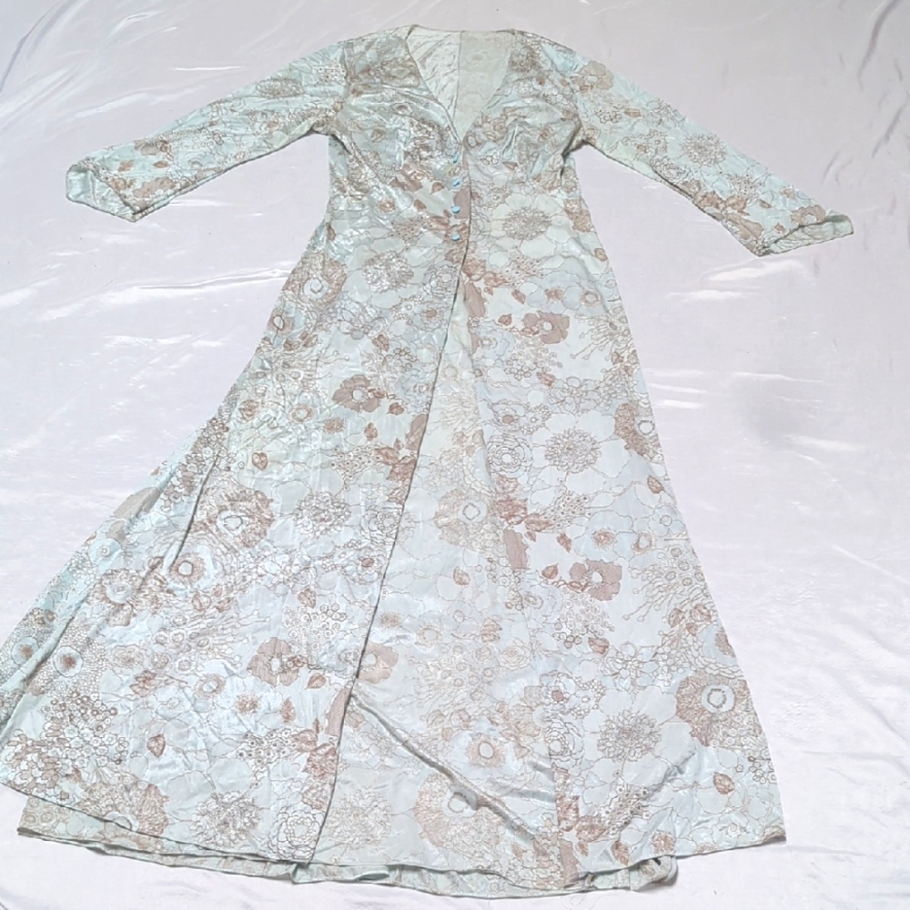 Vtg MCM 1960s Floral Nylon Peignoir Lingerie Set Floor Length Nighty & Robe READ